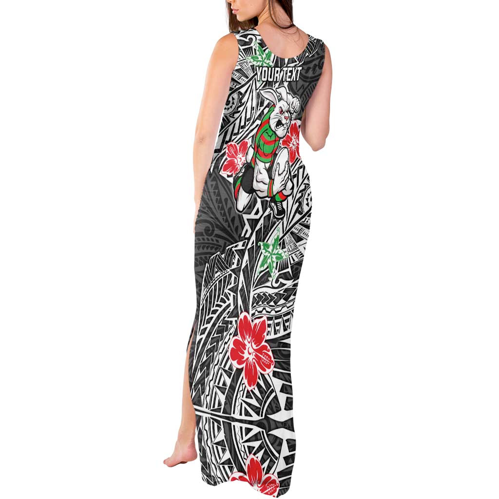 Personalised South Sydney Rabbitohs Tank Maxi Dress Polynesian Tribal Pattern With Rugby Rabbit Mascot Art