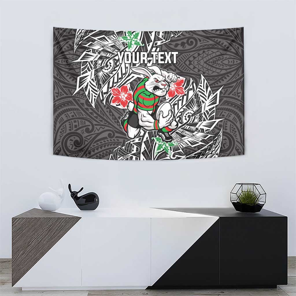 Personalised South Sydney Rabbitohs Tapestry Polynesian Tribal Pattern With Rugby Rabbit Mascot Art