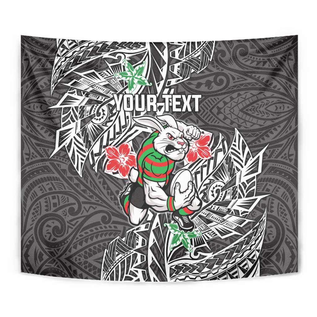 Personalised South Sydney Rabbitohs Tapestry Polynesian Tribal Pattern With Rugby Rabbit Mascot Art