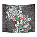 Personalised South Sydney Rabbitohs Tapestry Polynesian Tribal Pattern With Rugby Rabbit Mascot Art