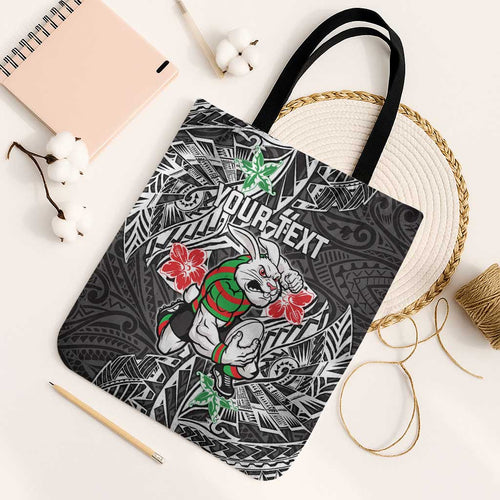 Personalised South Sydney Rabbitohs Tote Bag Polynesian Tribal Pattern With Rugby Rabbit Mascot Art