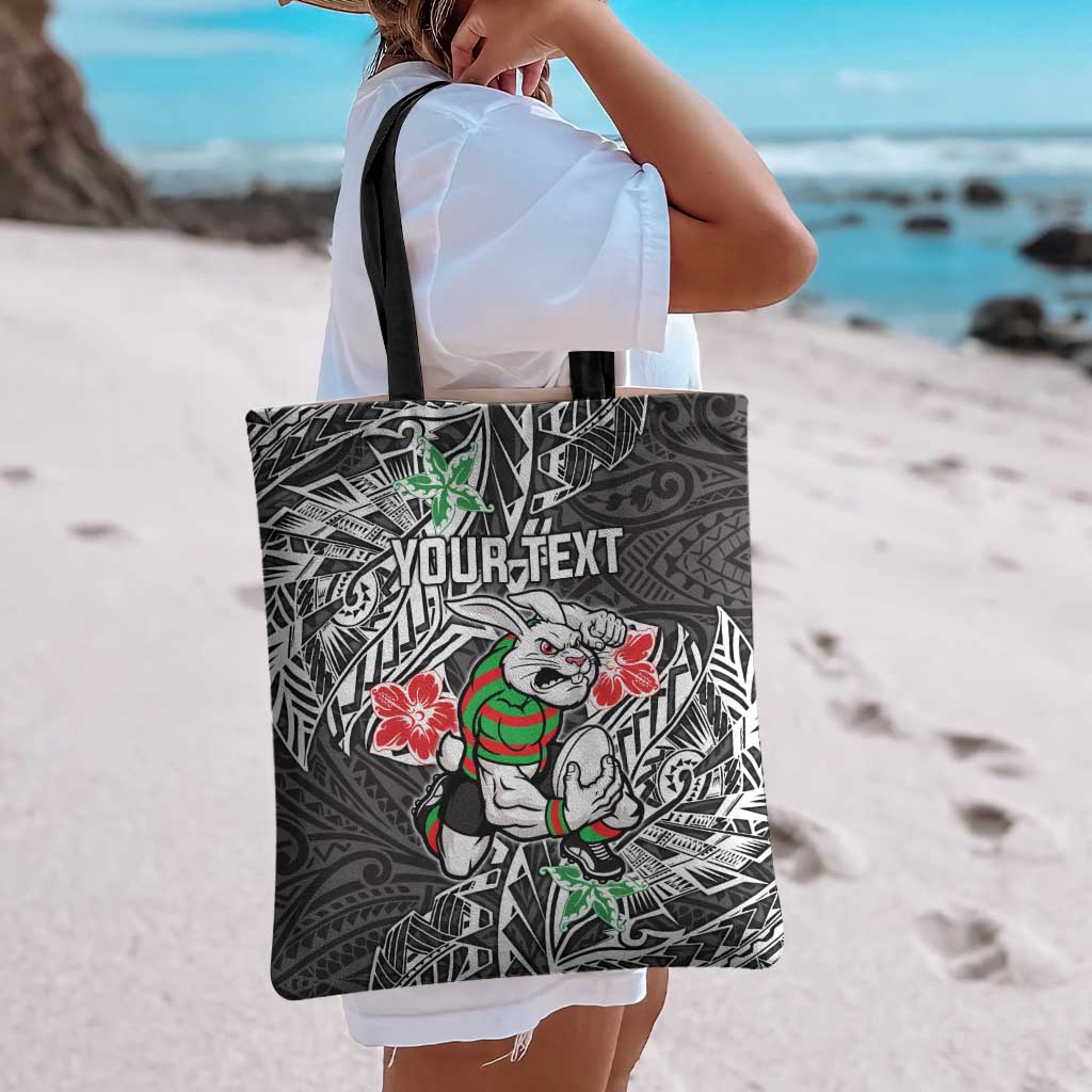 Personalised South Sydney Rabbitohs Tote Bag Polynesian Tribal Pattern With Rugby Rabbit Mascot Art