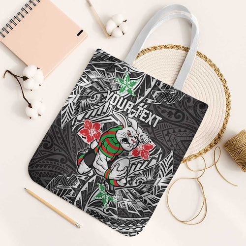 Personalised South Sydney Rabbitohs Tote Bag Polynesian Tribal Pattern With Rugby Rabbit Mascot Art