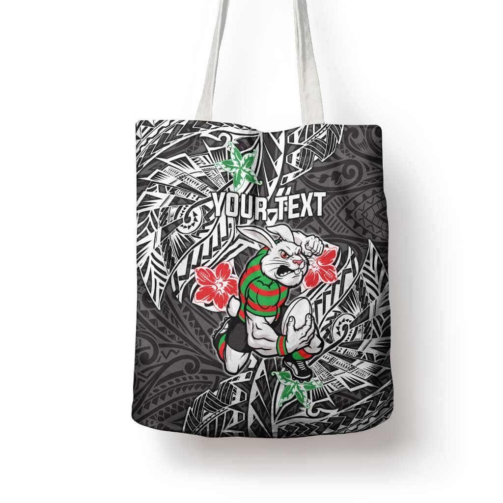 Personalised South Sydney Rabbitohs Tote Bag Polynesian Tribal Pattern With Rugby Rabbit Mascot Art