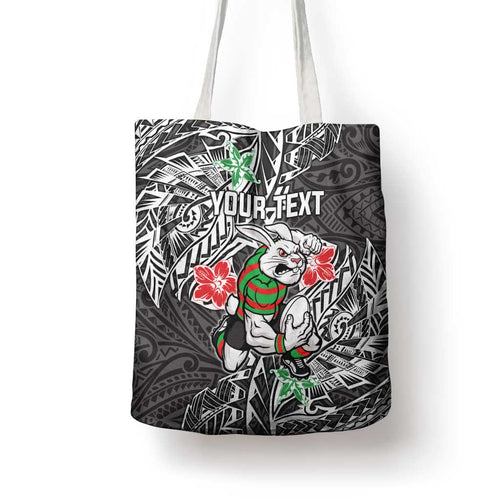 Personalised South Sydney Rabbitohs Tote Bag Polynesian Tribal Pattern With Rugby Rabbit Mascot Art