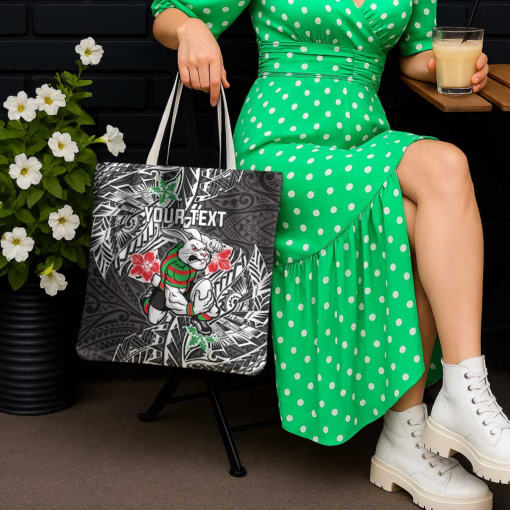 Personalised South Sydney Rabbitohs Tote Bag Polynesian Tribal Pattern With Rugby Rabbit Mascot Art