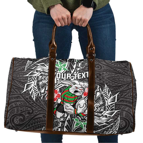 Personalised South Sydney Rabbitohs Travel Bag Polynesian Tribal Pattern With Rugby Rabbit Mascot Art