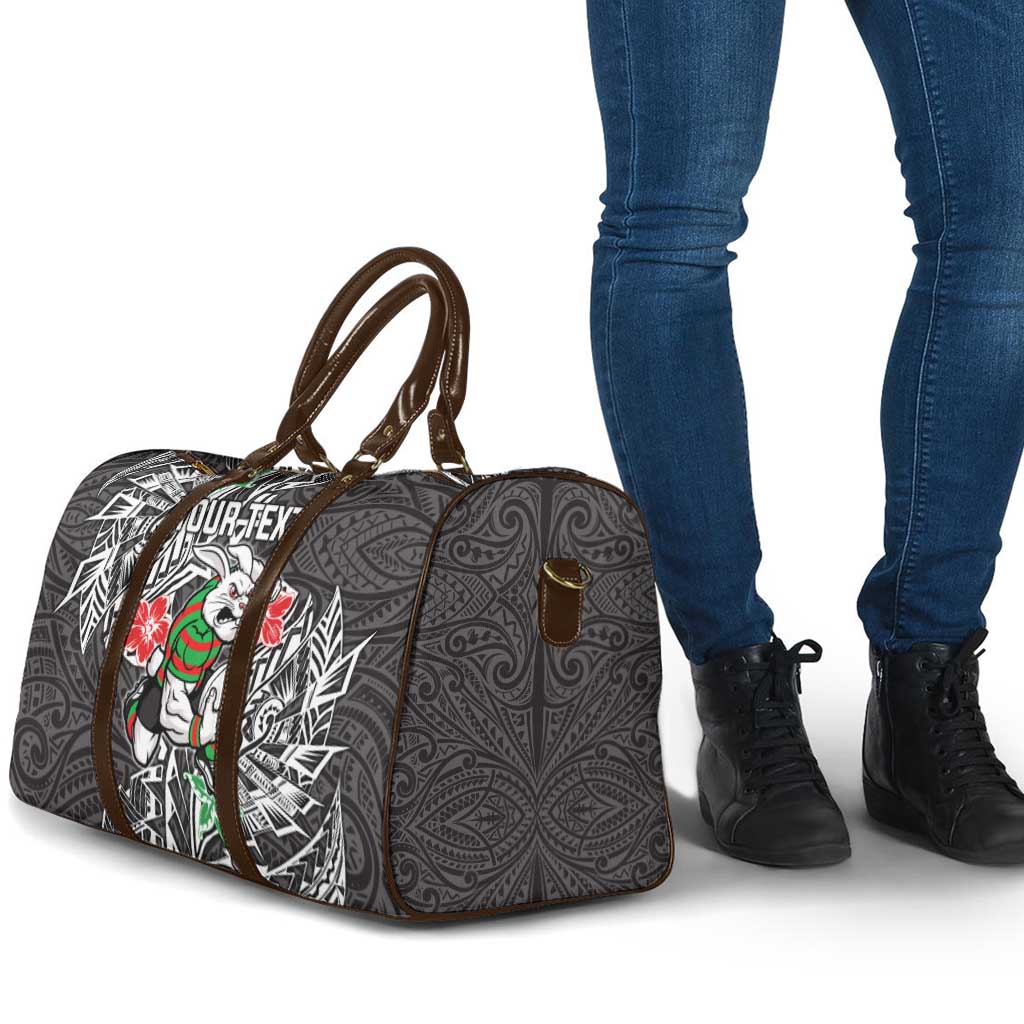 Personalised South Sydney Rabbitohs Travel Bag Polynesian Tribal Pattern With Rugby Rabbit Mascot Art