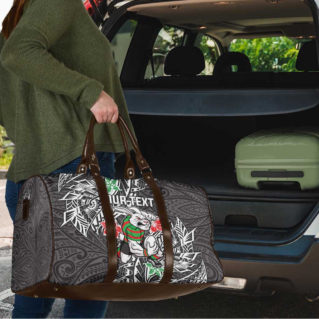 Personalised South Sydney Rabbitohs Travel Bag Polynesian Tribal Pattern With Rugby Rabbit Mascot Art