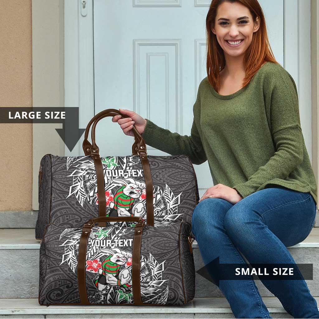 Personalised South Sydney Rabbitohs Travel Bag Polynesian Tribal Pattern With Rugby Rabbit Mascot Art