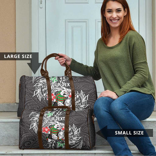 Personalised South Sydney Rabbitohs Travel Bag Polynesian Tribal Pattern With Rugby Rabbit Mascot Art