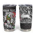 Personalised South Sydney Rabbitohs Tumbler Cup Polynesian Tribal Pattern With Rugby Rabbit Mascot Art