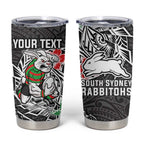 Personalised South Sydney Rabbitohs Tumbler Cup Polynesian Tribal Pattern With Rugby Rabbit Mascot Art