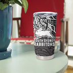 Personalised South Sydney Rabbitohs Tumbler Cup Polynesian Tribal Pattern With Rugby Rabbit Mascot Art