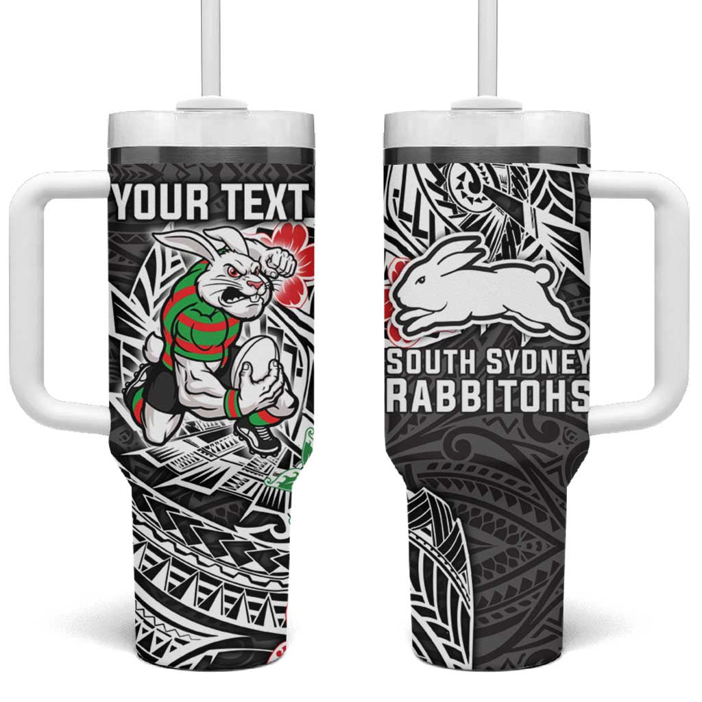 Personalised South Sydney Rabbitohs Tumbler With Handle Polynesian Tribal Pattern With Rugby Rabbit Mascot Art