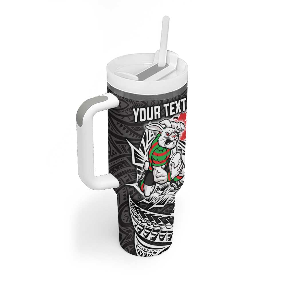 Personalised South Sydney Rabbitohs Tumbler With Handle Polynesian Tribal Pattern With Rugby Rabbit Mascot Art