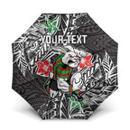 Personalised South Sydney Rabbitohs Umbrella Polynesian Tribal Pattern With Rugby Rabbit Mascot Art