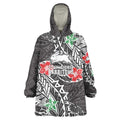 Personalised South Sydney Rabbitohs Wearable Blanket Hoodie Polynesian Tribal Pattern With Rugby Rabbit Mascot Art