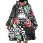 Personalised South Sydney Rabbitohs Wearable Blanket Hoodie Polynesian Tribal Pattern With Rugby Rabbit Mascot Art