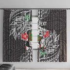 Personalised South Sydney Rabbitohs Window Curtain Polynesian Tribal Pattern With Rugby Rabbit Mascot Art