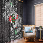 Personalised South Sydney Rabbitohs Window Curtain Polynesian Tribal Pattern With Rugby Rabbit Mascot Art
