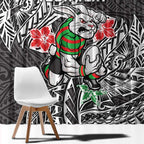 Personalised South Sydney Rabbitohs Window Curtain Polynesian Tribal Pattern With Rugby Rabbit Mascot Art