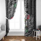 Personalised South Sydney Rabbitohs Window Curtain Polynesian Tribal Pattern With Rugby Rabbit Mascot Art
