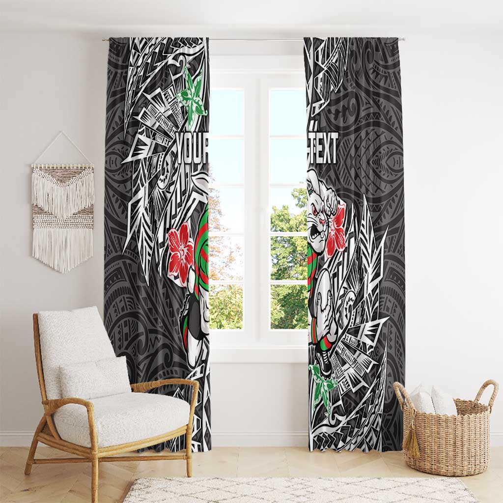 Personalised South Sydney Rabbitohs Window Curtain Polynesian Tribal Pattern With Rugby Rabbit Mascot Art