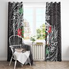 Personalised South Sydney Rabbitohs Window Curtain Polynesian Tribal Pattern With Rugby Rabbit Mascot Art