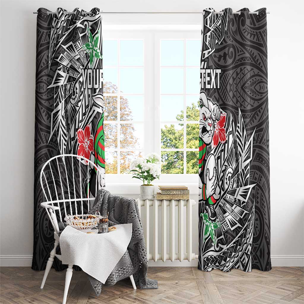 Personalised South Sydney Rabbitohs Window Curtain Polynesian Tribal Pattern With Rugby Rabbit Mascot Art