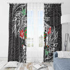 Personalised South Sydney Rabbitohs Window Curtain Polynesian Tribal Pattern With Rugby Rabbit Mascot Art