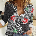 Personalised South Sydney Rabbitohs Women Casual Shirt Polynesian Tribal Pattern With Rugby Rabbit Mascot Art