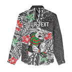 Personalised South Sydney Rabbitohs Women Casual Shirt Polynesian Tribal Pattern With Rugby Rabbit Mascot Art