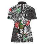 Personalised South Sydney Rabbitohs Women Polo Shirt Polynesian Tribal Pattern With Rugby Rabbit Mascot Art