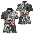 Personalised South Sydney Rabbitohs Women Polo Shirt Polynesian Tribal Pattern With Rugby Rabbit Mascot Art
