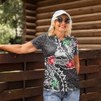 Personalised South Sydney Rabbitohs Women Polo Shirt Polynesian Tribal Pattern With Rugby Rabbit Mascot Art