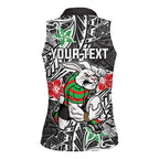 Personalised South Sydney Rabbitohs Women Sleeveless Polo Shirt Polynesian Tribal Pattern With Rugby Rabbit Mascot Art