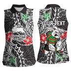 Personalised South Sydney Rabbitohs Women Sleeveless Polo Shirt Polynesian Tribal Pattern With Rugby Rabbit Mascot Art