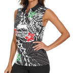 Personalised South Sydney Rabbitohs Women Sleeveless Polo Shirt Polynesian Tribal Pattern With Rugby Rabbit Mascot Art