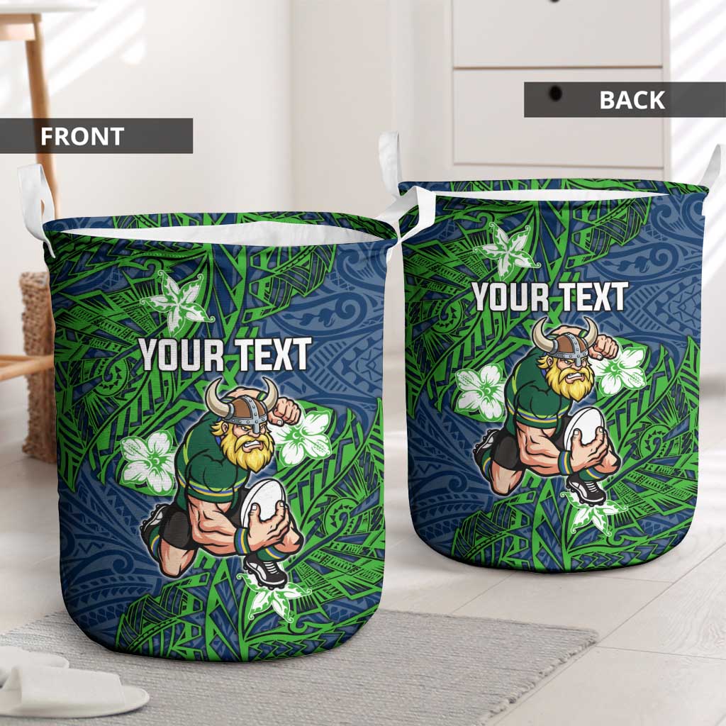 Personalised Canberra Raiders Laundry Basket Polynesian Tribal Pattern With Rugby Viking Mascot Art