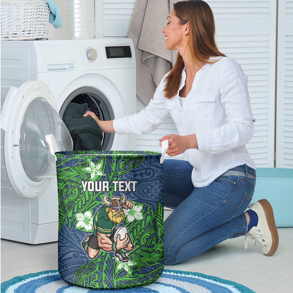 Personalised Canberra Raiders Laundry Basket Polynesian Tribal Pattern With Rugby Viking Mascot Art