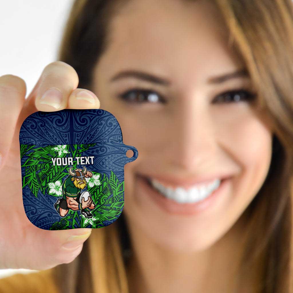 Personalised Canberra Raiders AirPods Case Polynesian Tribal Pattern With Rugby Viking Mascot Art