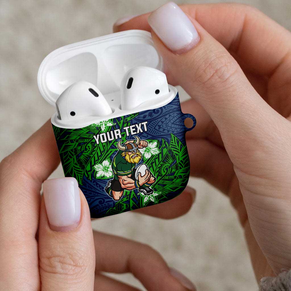 Personalised Canberra Raiders AirPods Case Polynesian Tribal Pattern With Rugby Viking Mascot Art