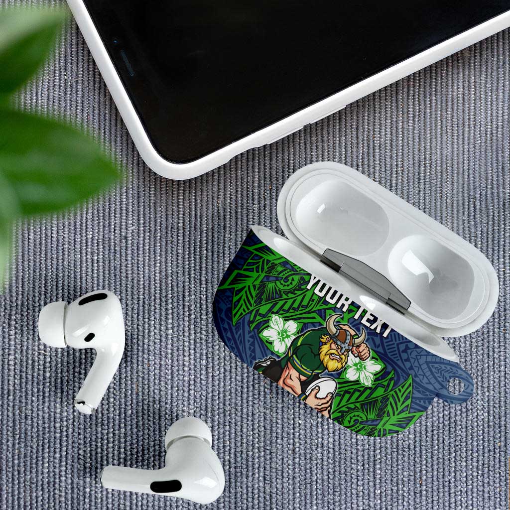 Personalised Canberra Raiders AirPods Case Polynesian Tribal Pattern With Rugby Viking Mascot Art