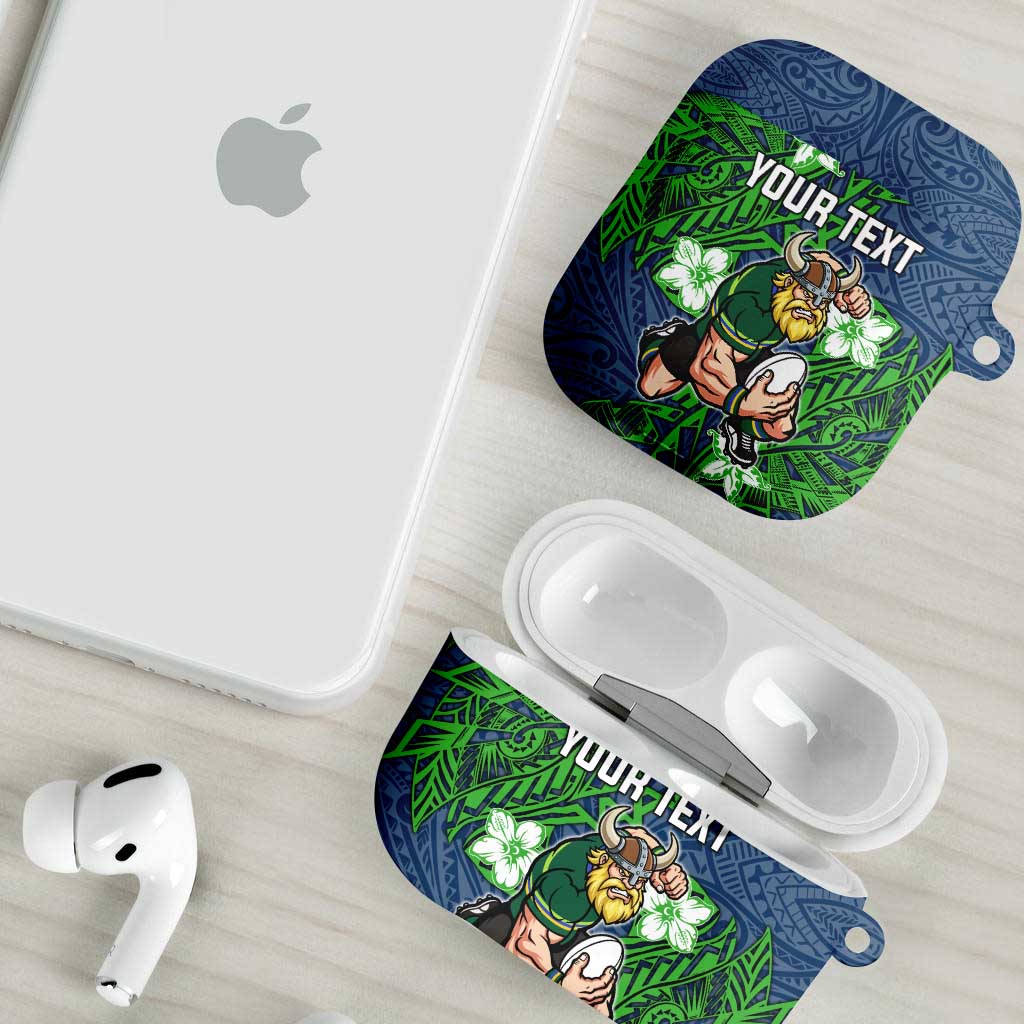 Personalised Canberra Raiders AirPods Case Polynesian Tribal Pattern With Rugby Viking Mascot Art