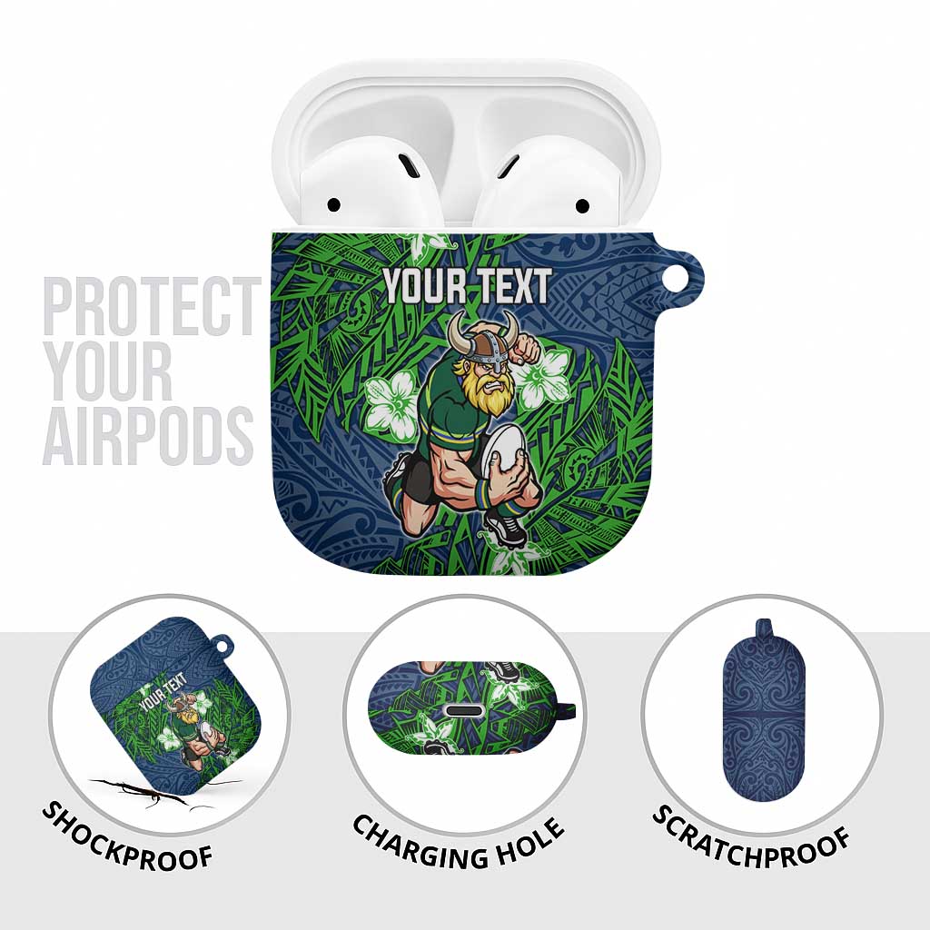 Personalised Canberra Raiders AirPods Case Polynesian Tribal Pattern With Rugby Viking Mascot Art
