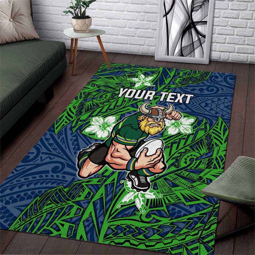 Personalised Canberra Raiders Area Rug Polynesian Tribal Pattern With Rugby Viking Mascot Art