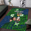 Personalised Canberra Raiders Area Rug Polynesian Tribal Pattern With Rugby Viking Mascot Art