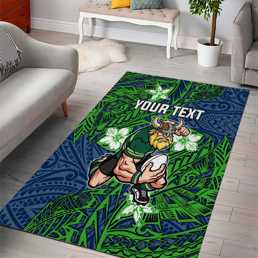 Personalised Canberra Raiders Area Rug Polynesian Tribal Pattern With Rugby Viking Mascot Art