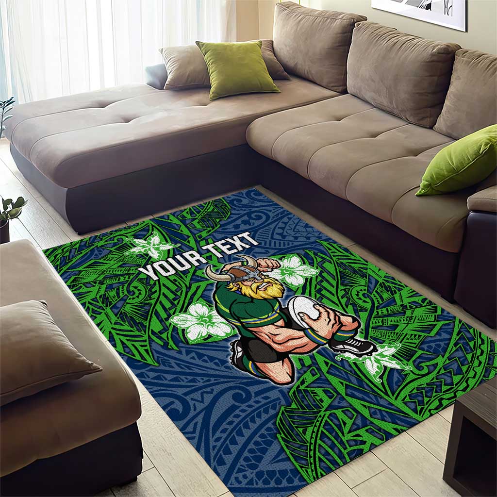 Personalised Canberra Raiders Area Rug Polynesian Tribal Pattern With Rugby Viking Mascot Art